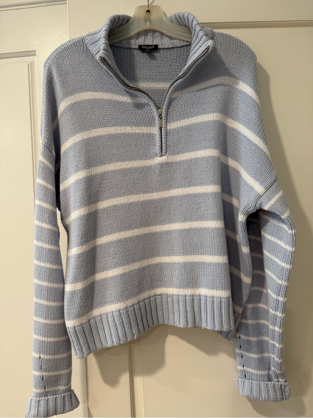 Splendid Pale Blue and White Striped Half-Zip cotton blend Pullover
